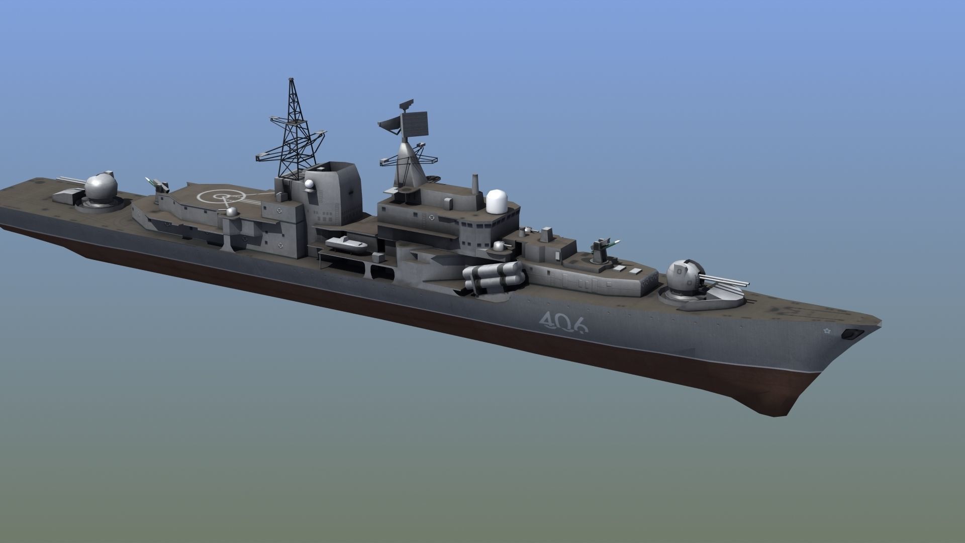 Sovremenny Destroyer Low-poly 3D model_11