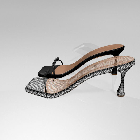 Clear Strap Square-Toe Spool-Heel Sandals 01 3D model_10