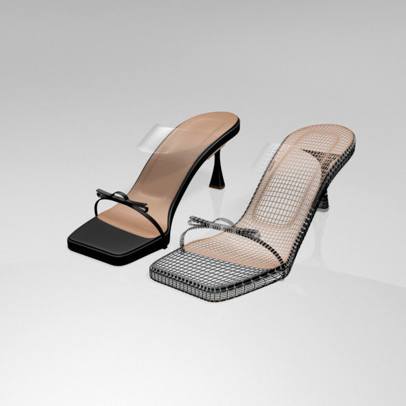 Clear Strap Square-Toe Spool-Heel Sandals 01 3D model_12
