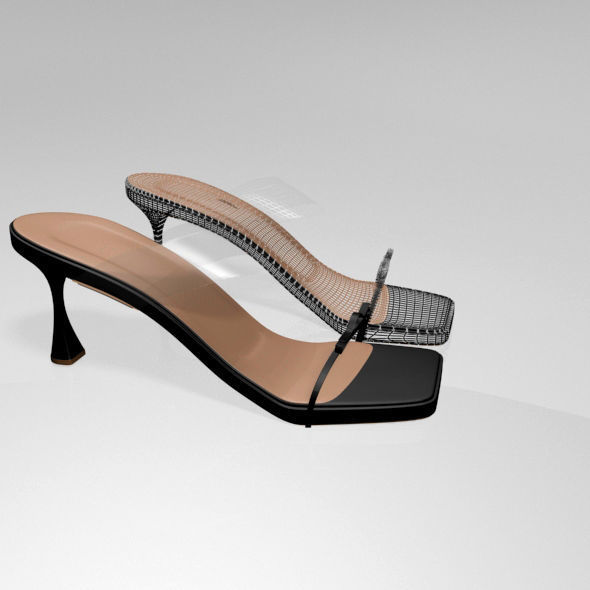 Clear Strap Square-Toe Spool-Heel Sandals 01 3D model_4