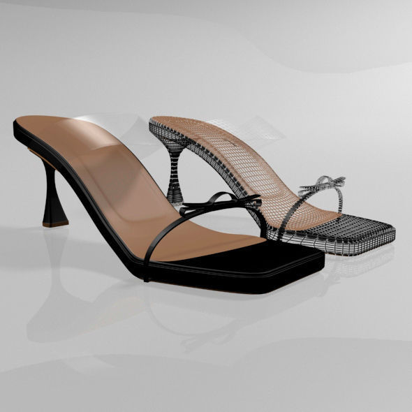 Clear Strap Square-Toe Spool-Heel Sandals 01 3D model_21