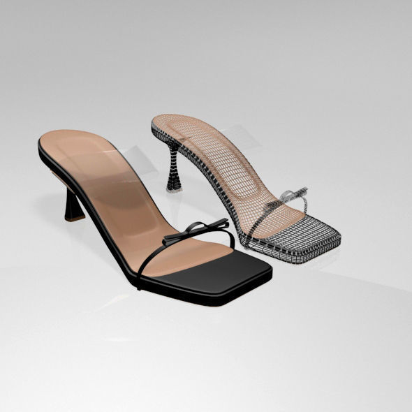 Clear Strap Square-Toe Spool-Heel Sandals 01 3D model_3