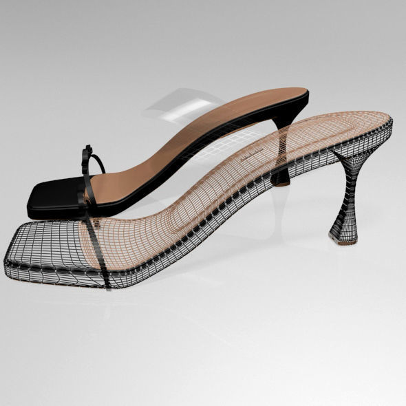 Clear Strap Square-Toe Spool-Heel Sandals 01 3D model_14
