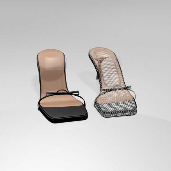 Clear Strap Square-Toe Spool-Heel Sandals 01 3D model_2