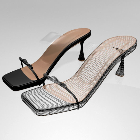 Clear Strap Square-Toe Spool-Heel Sandals 01 3D model_13