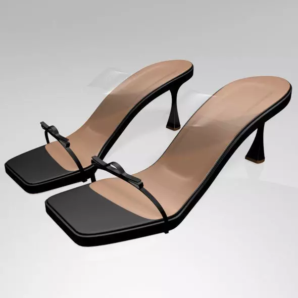 Clear Strap Square-Toe Spool-Heel Sandals 01 3D model_0