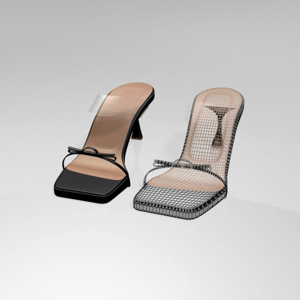 Clear Strap Square-Toe Spool-Heel Sandals 01 3D model_1