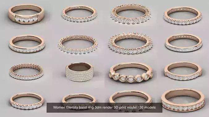 30 Women Eternity band ring 3dm render 3D print model 3D Model Collection