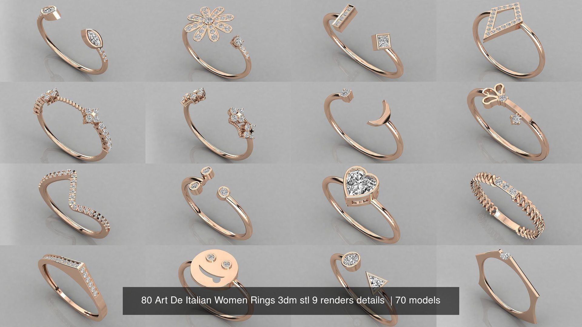 70 Art De Italian Women Rings 3dm stl 9 renders details  3D Model Collection_2