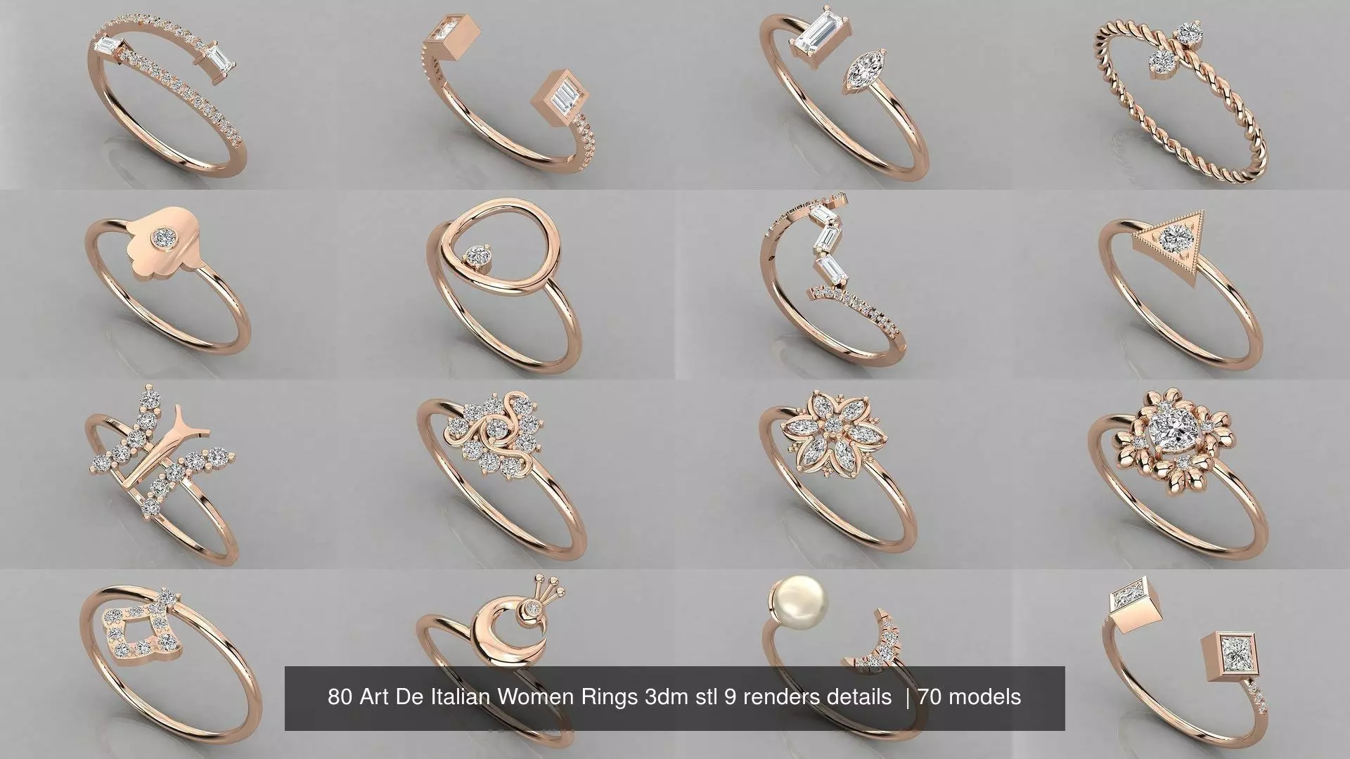 70 Art De Italian Women Rings 3dm stl 9 renders details  3D Model Collection_0