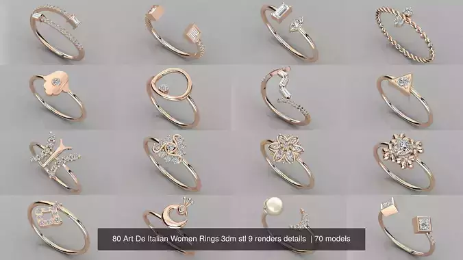 70 Art De Italian Women Rings 3dm stl 9 renders details  3D Model Collection