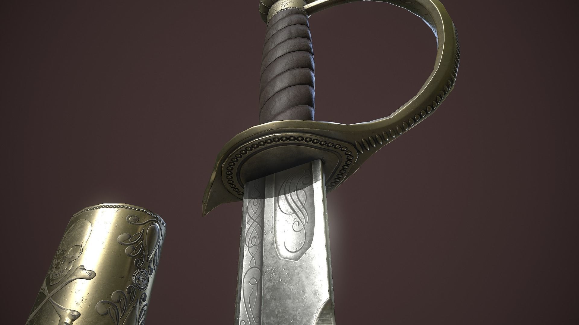 Pirates Cutlass Sword And Sheath Low-poly 3D model_9