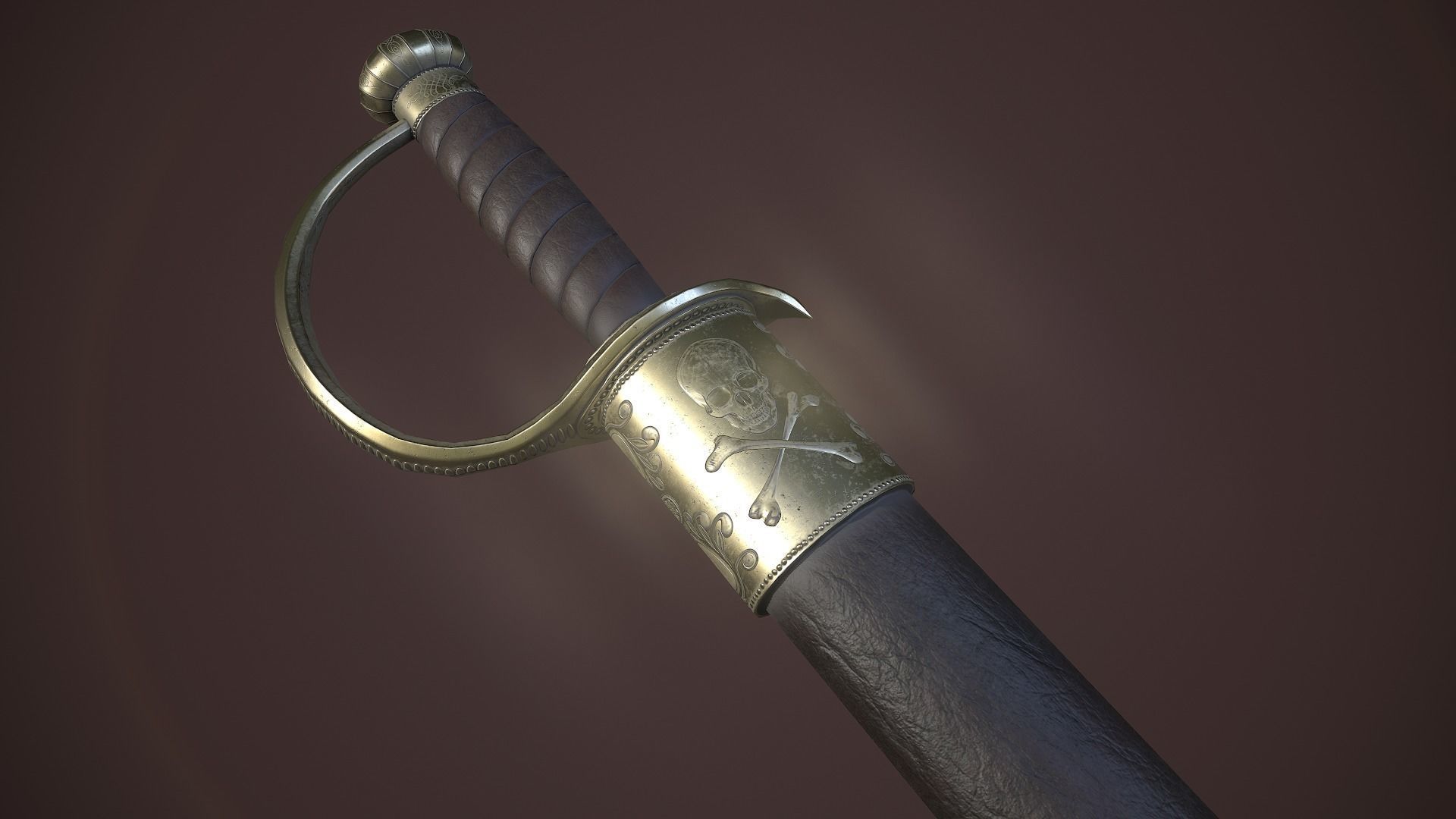 Pirates Cutlass Sword And Sheath Low-poly 3D model_3