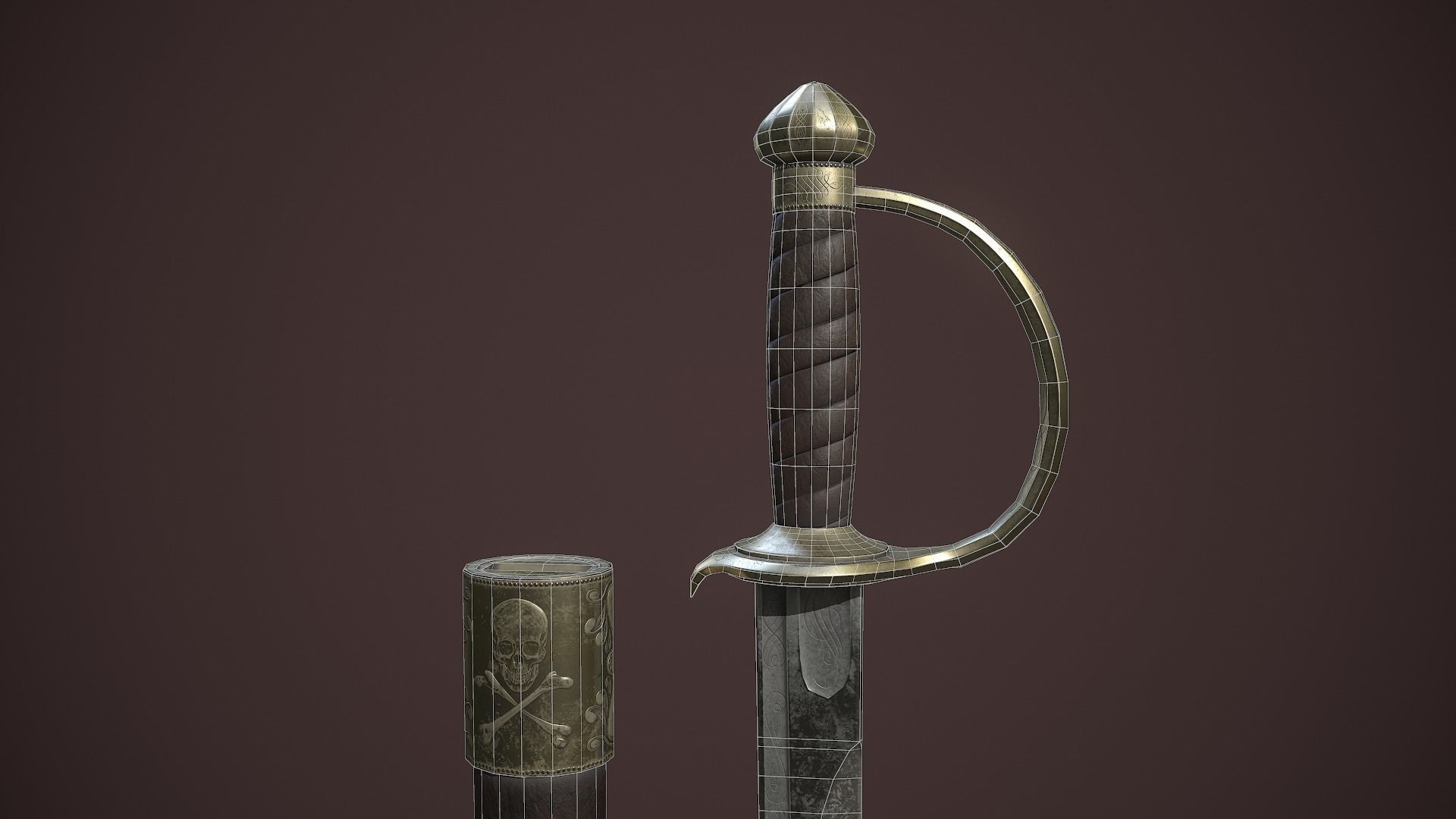 Pirates Cutlass Sword And Sheath Low-poly 3D model_12