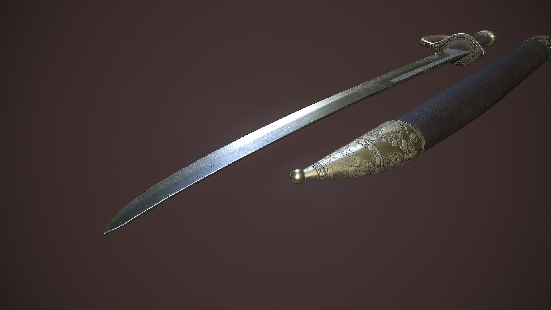 Pirates Cutlass Sword And Sheath Low-poly 3D model_7