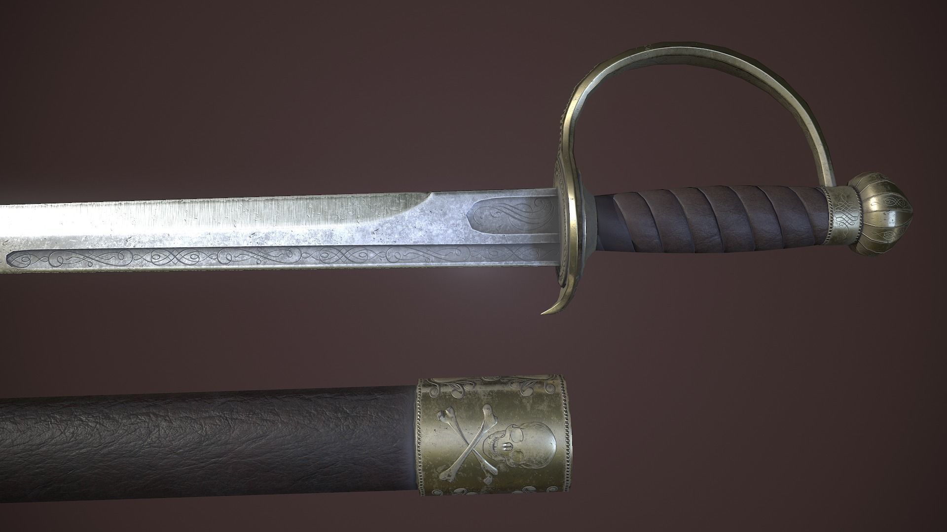 Pirates Cutlass Sword And Sheath Low-poly 3D model_5
