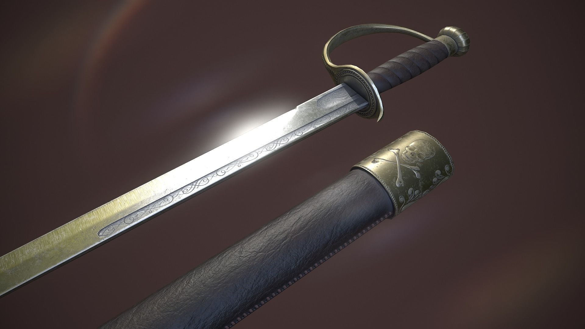 Pirates Cutlass Sword And Sheath Low-poly 3D model_4