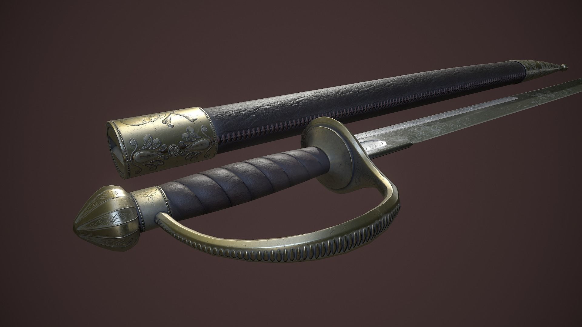 Pirates Cutlass Sword And Sheath Low-poly 3D model_6