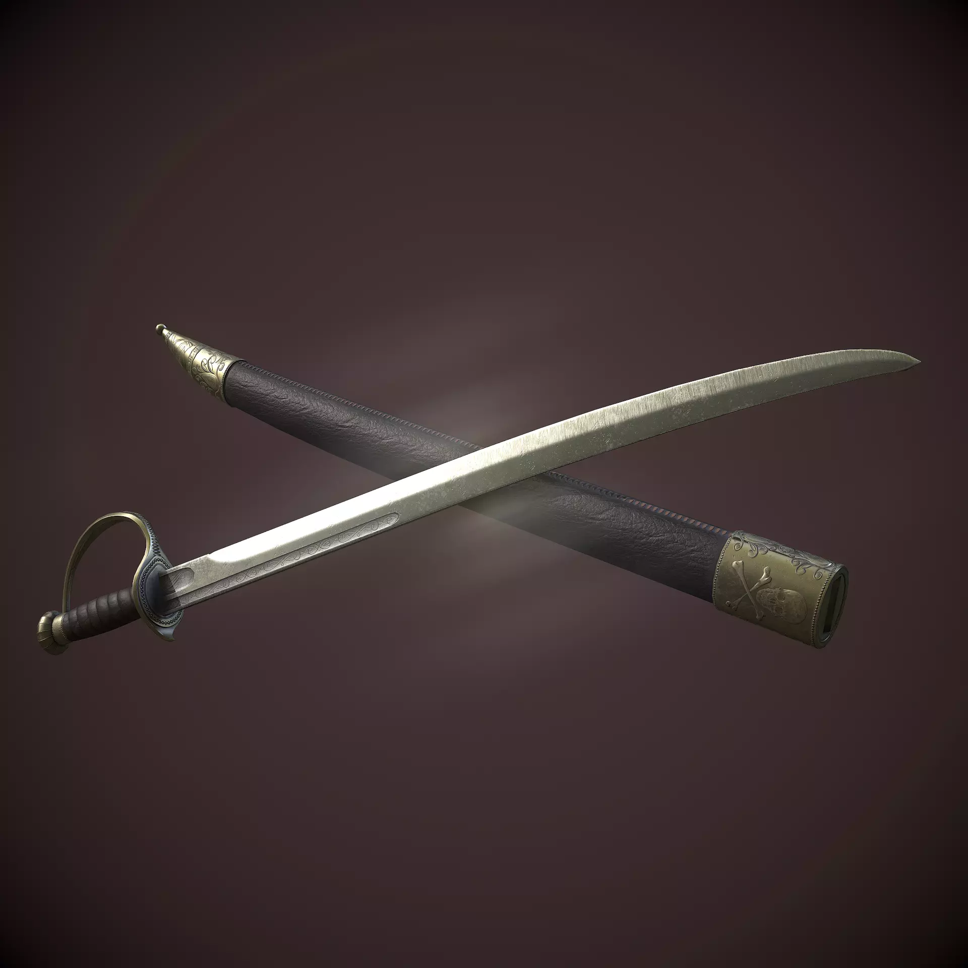 Pirates Cutlass Sword And Sheath Low-poly 3D model_0
