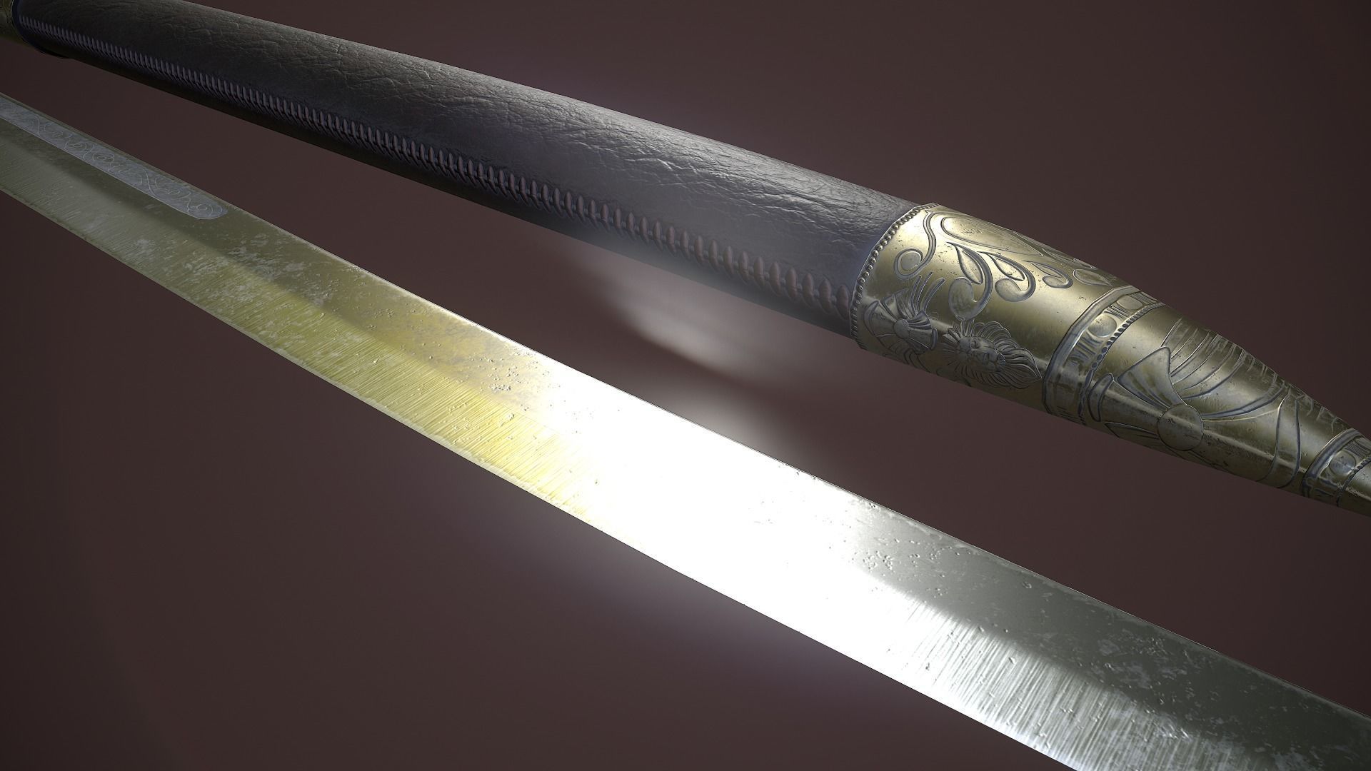 Pirates Cutlass Sword And Sheath Low-poly 3D model_8