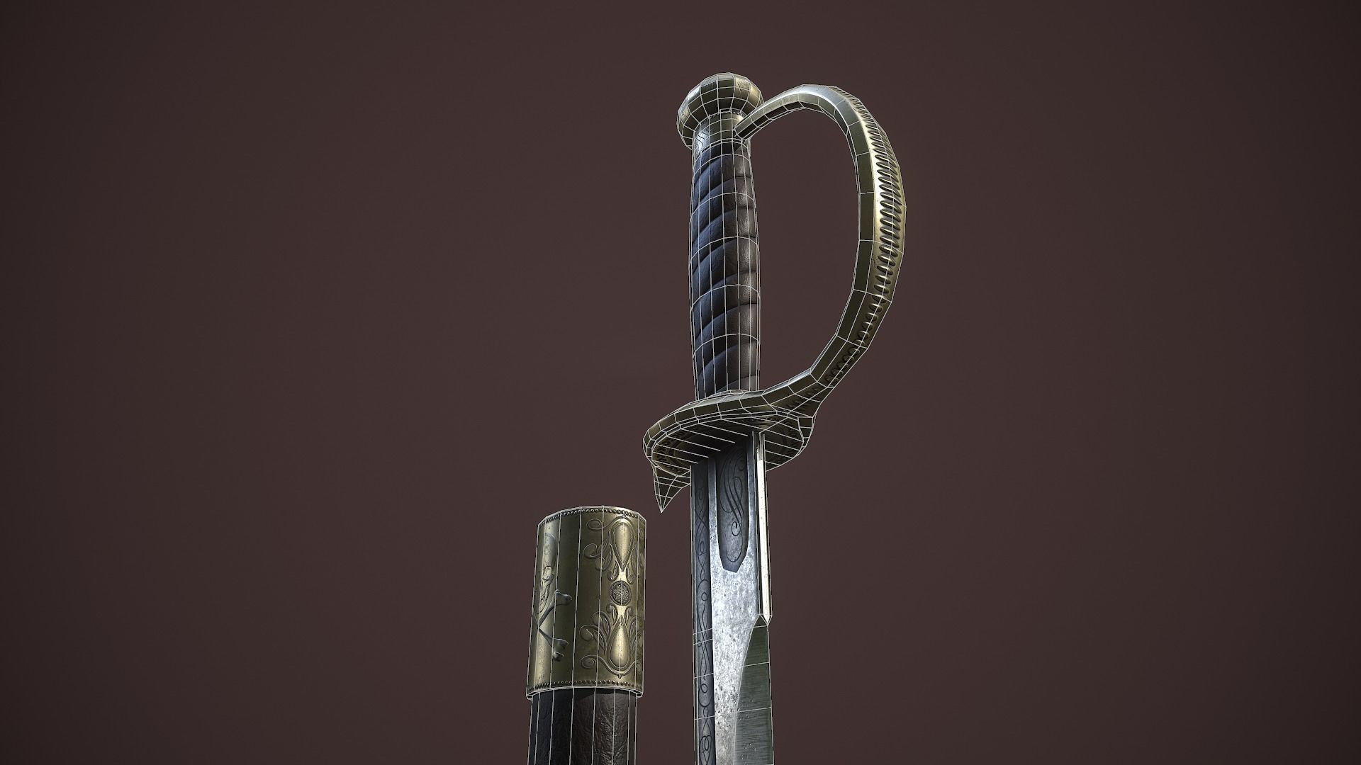 Pirates Cutlass Sword And Sheath Low-poly 3D model_14