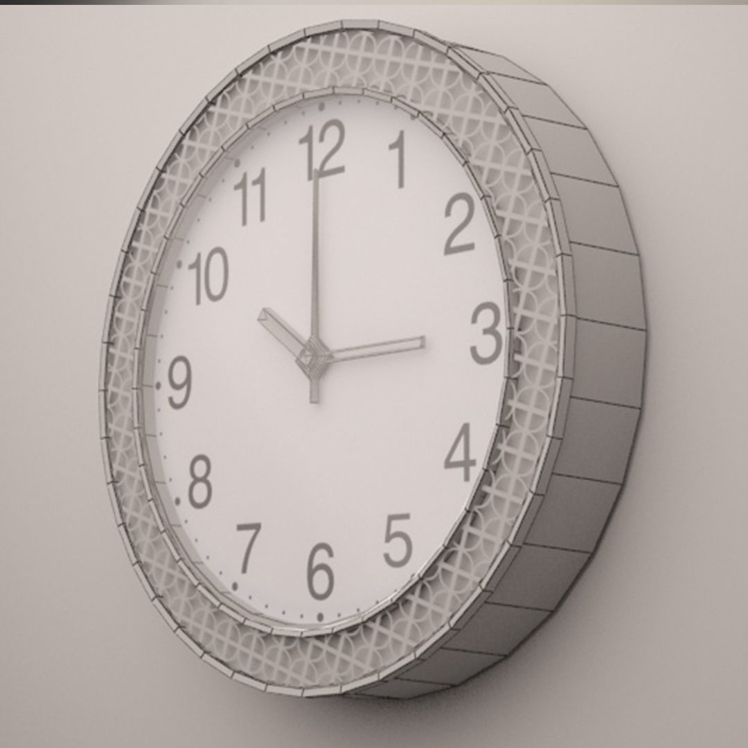 Gold wall clock Low-poly 3D model_2