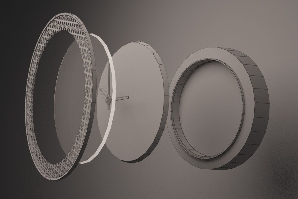 Gold wall clock Low-poly 3D model_4