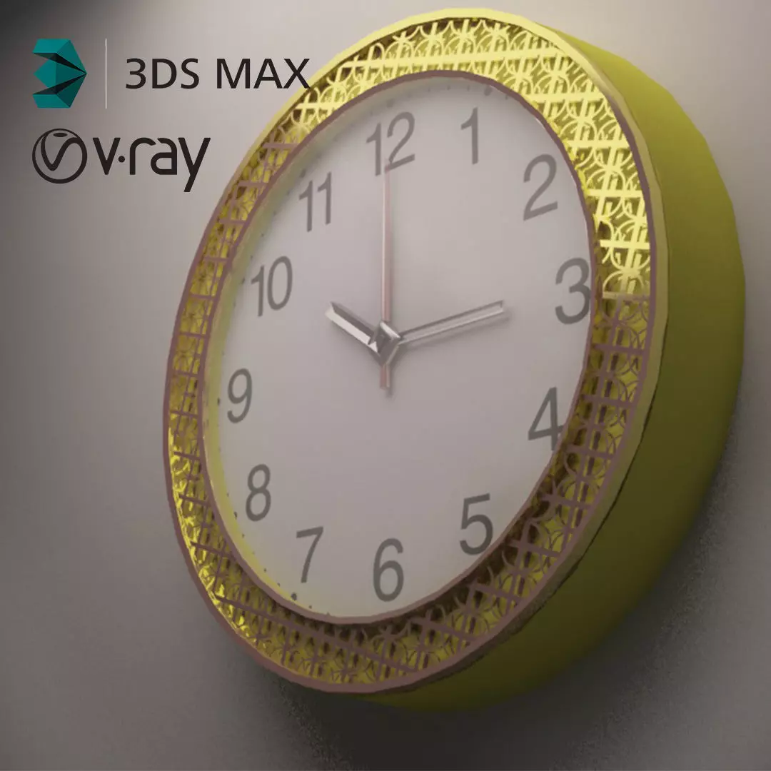 Gold wall clock Low-poly 3D model_0