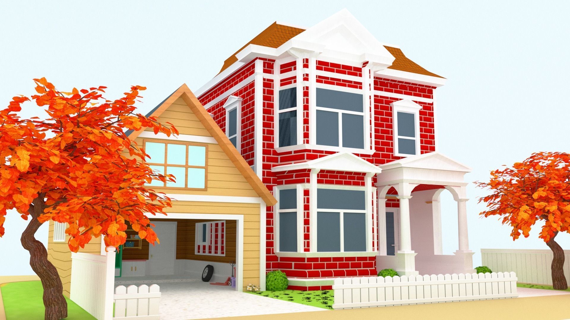 Cartoon house vs gara 3D model Low-poly 3D model_2