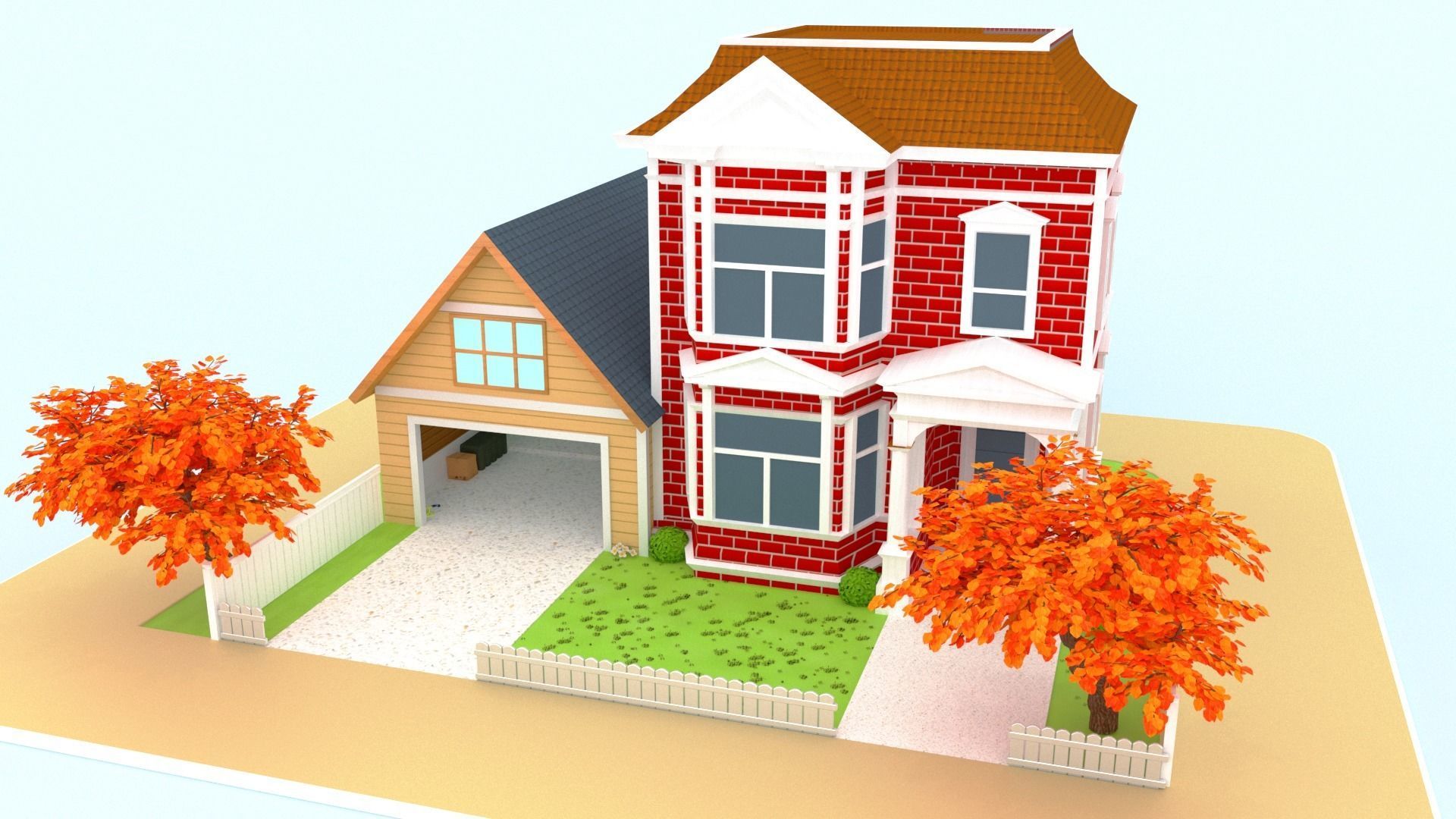 Cartoon house vs gara 3D model Low-poly 3D model_1