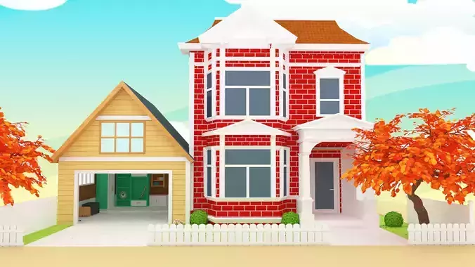 Cartoon house vs gara 3D model