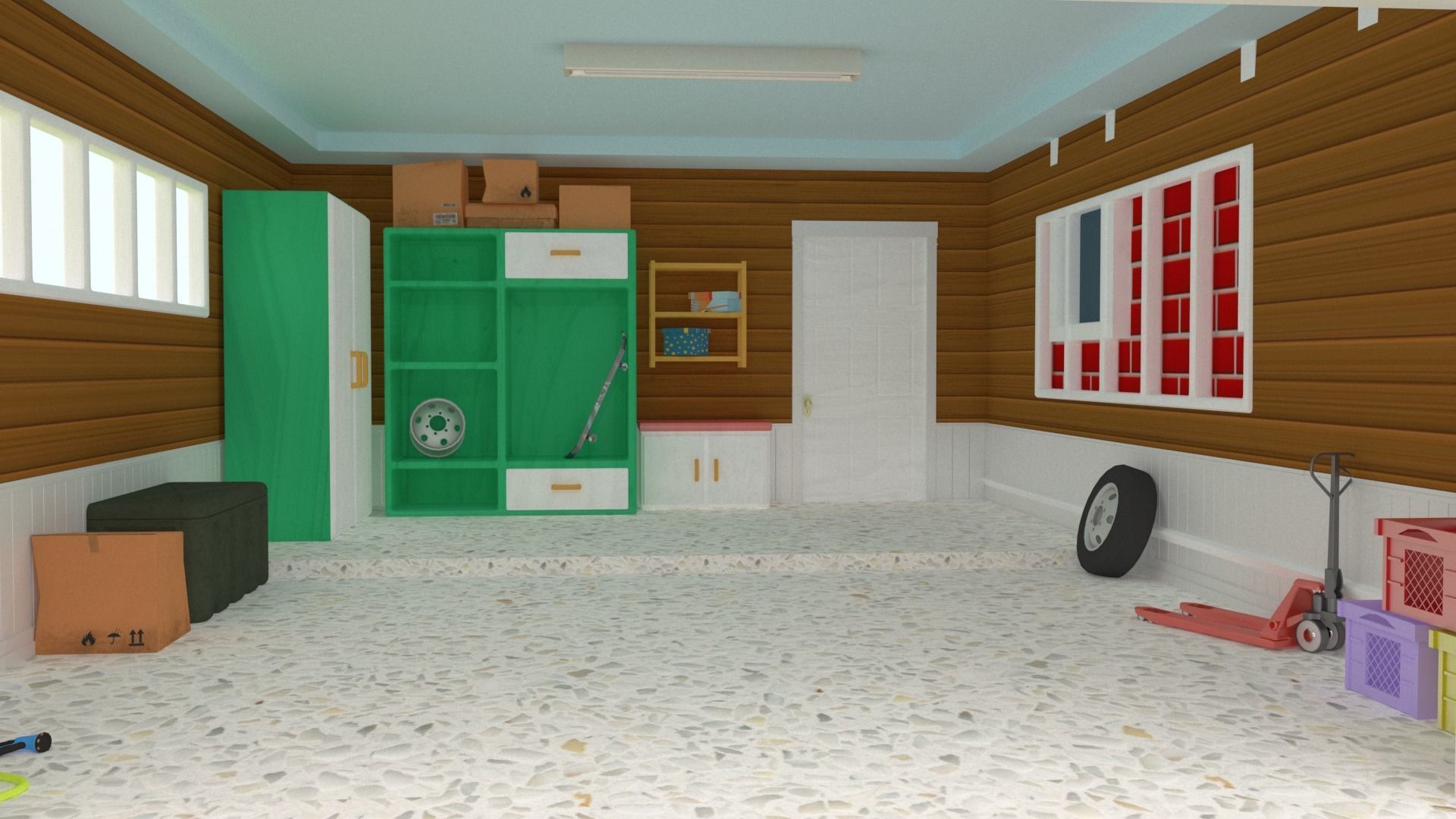 Cartoon house vs gara 3D model Low-poly 3D model_3