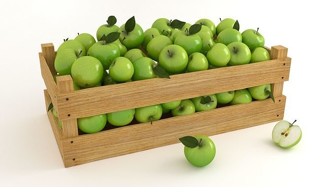 apples in wooden crate Free 3D model