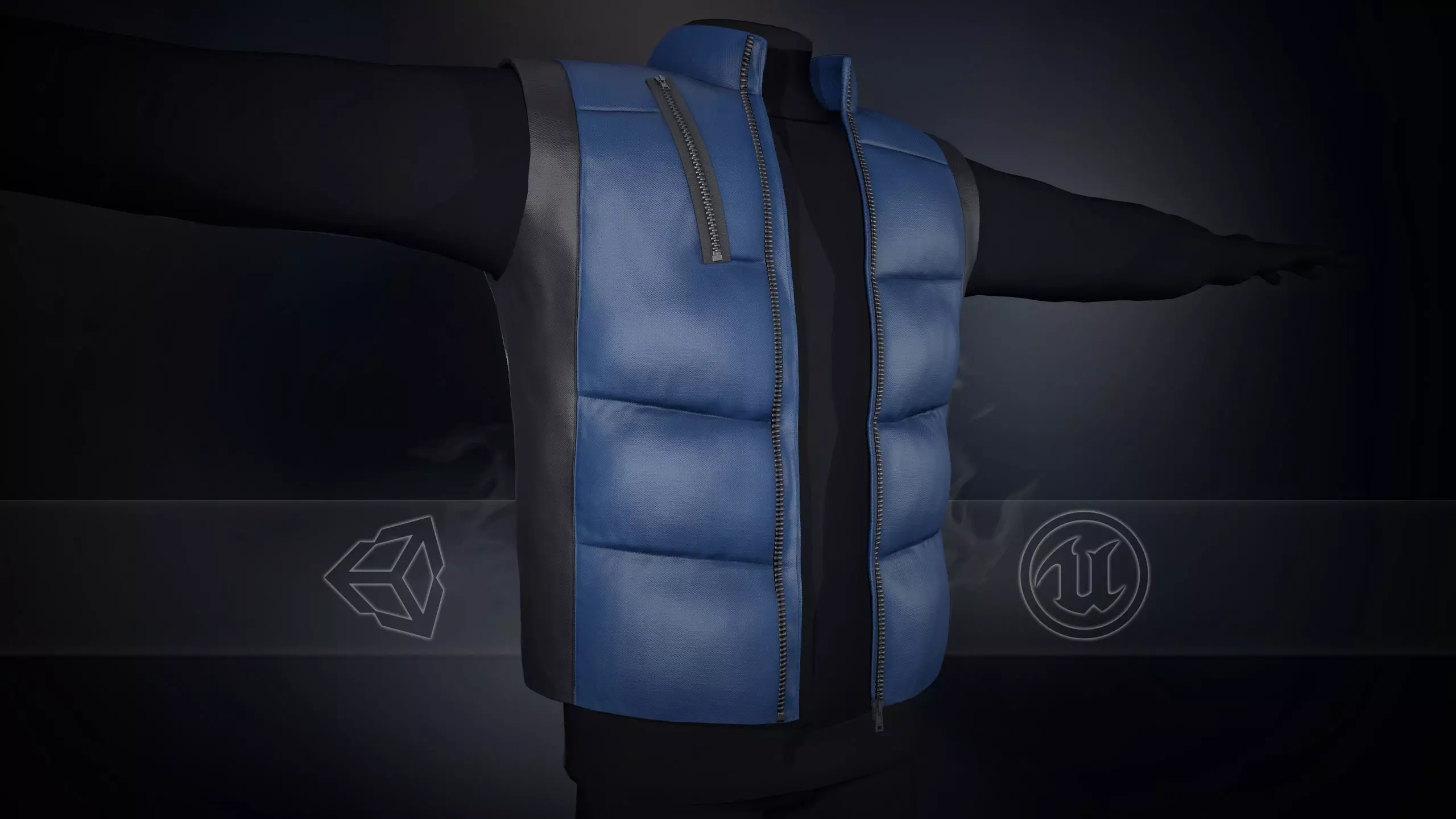 Black And Blue Puffer Vest Low-poly 3D model