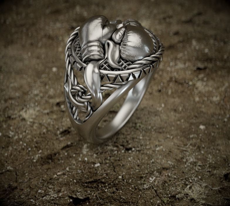 Boxing-ring silver ring with heart 3D print model_2