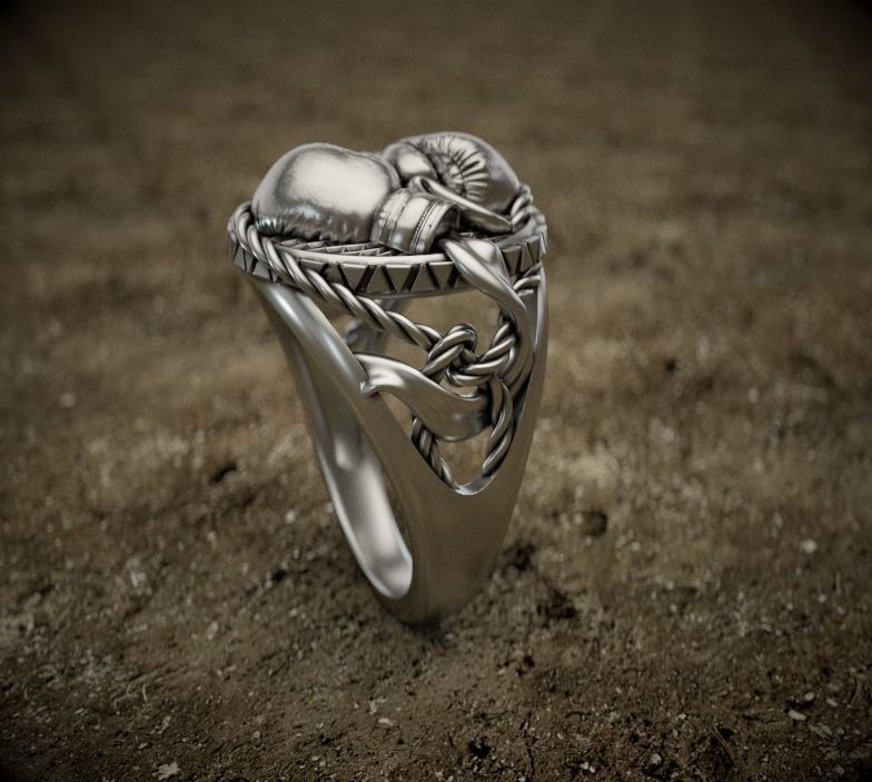 Boxing-ring silver ring with heart 3D print model_3