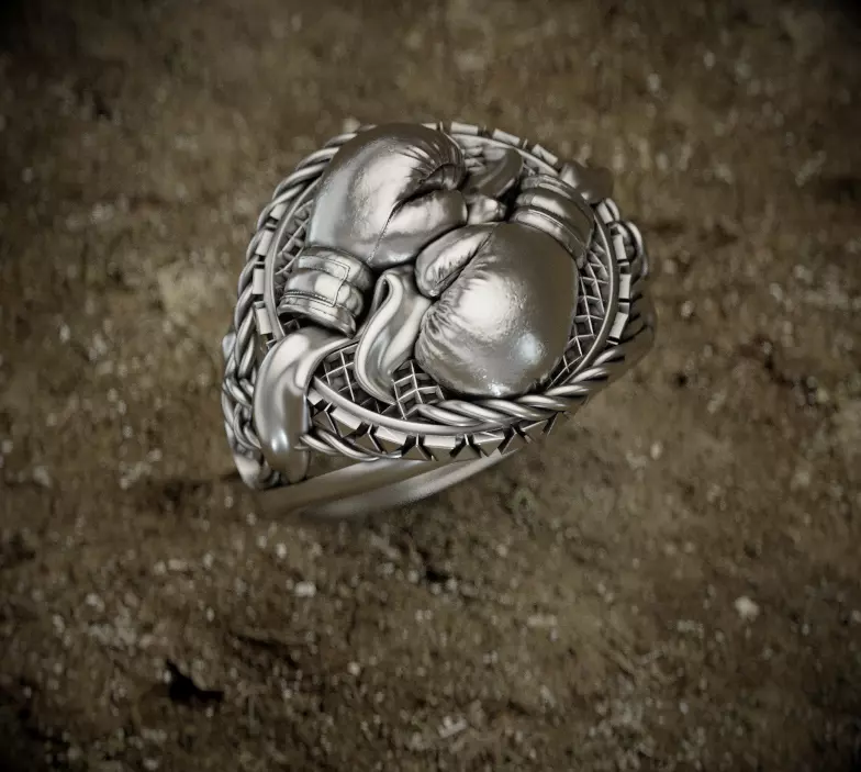 Boxing-ring silver ring with heart 3D print model_0