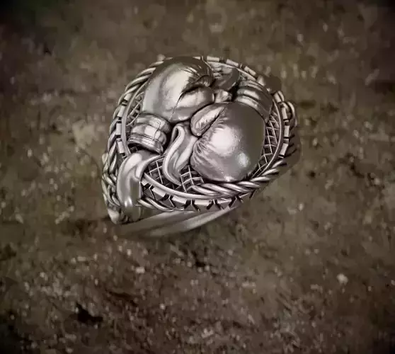 Boxing-ring silver ring with heart 3D print model