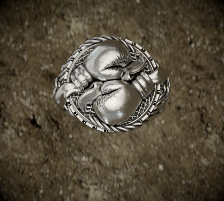 Boxing-ring silver ring with heart 3D print model_1