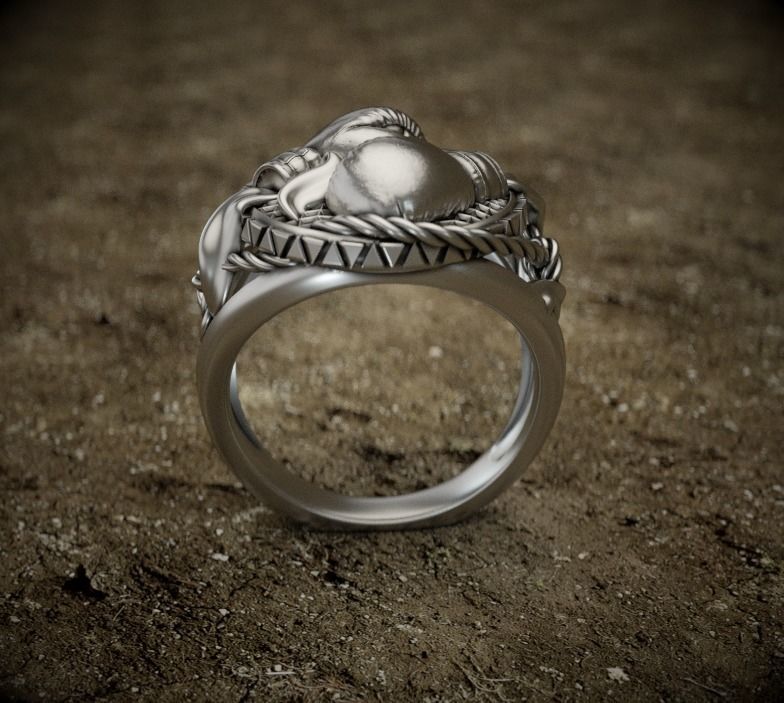 Boxing-ring silver ring with heart 3D print model_4