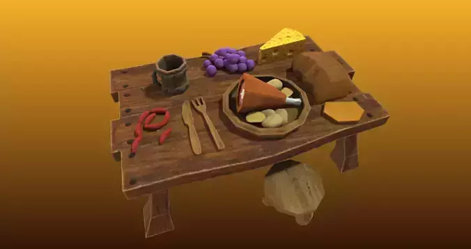 Cartoon Style low poly Feast Table Low-poly 3D model