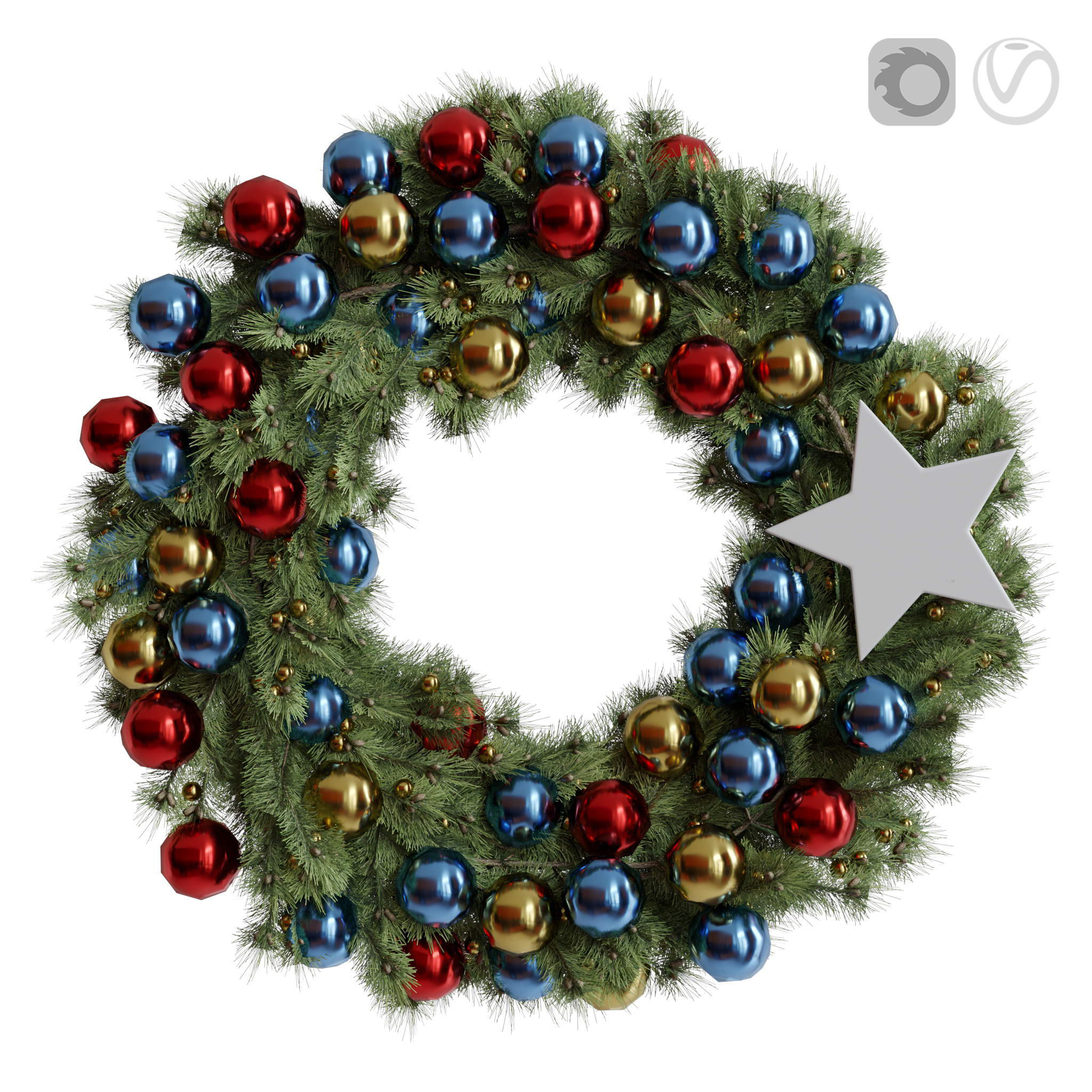 Christmas wreaths four types 3D model_5