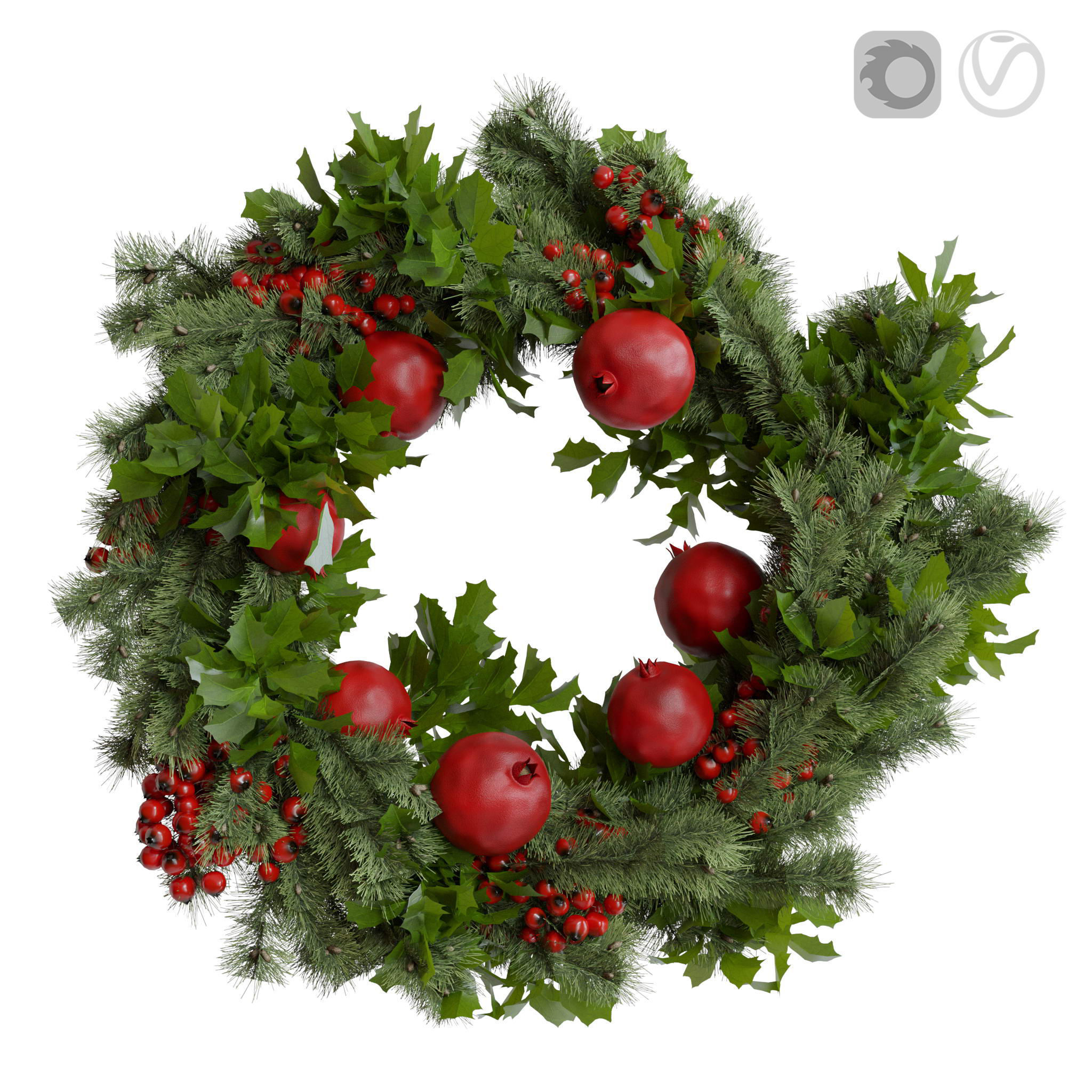Christmas wreaths four types 3D model_3