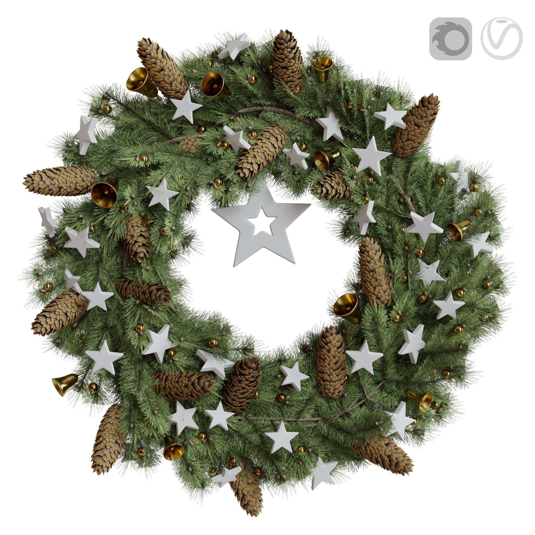 Christmas wreaths four types 3D model_4