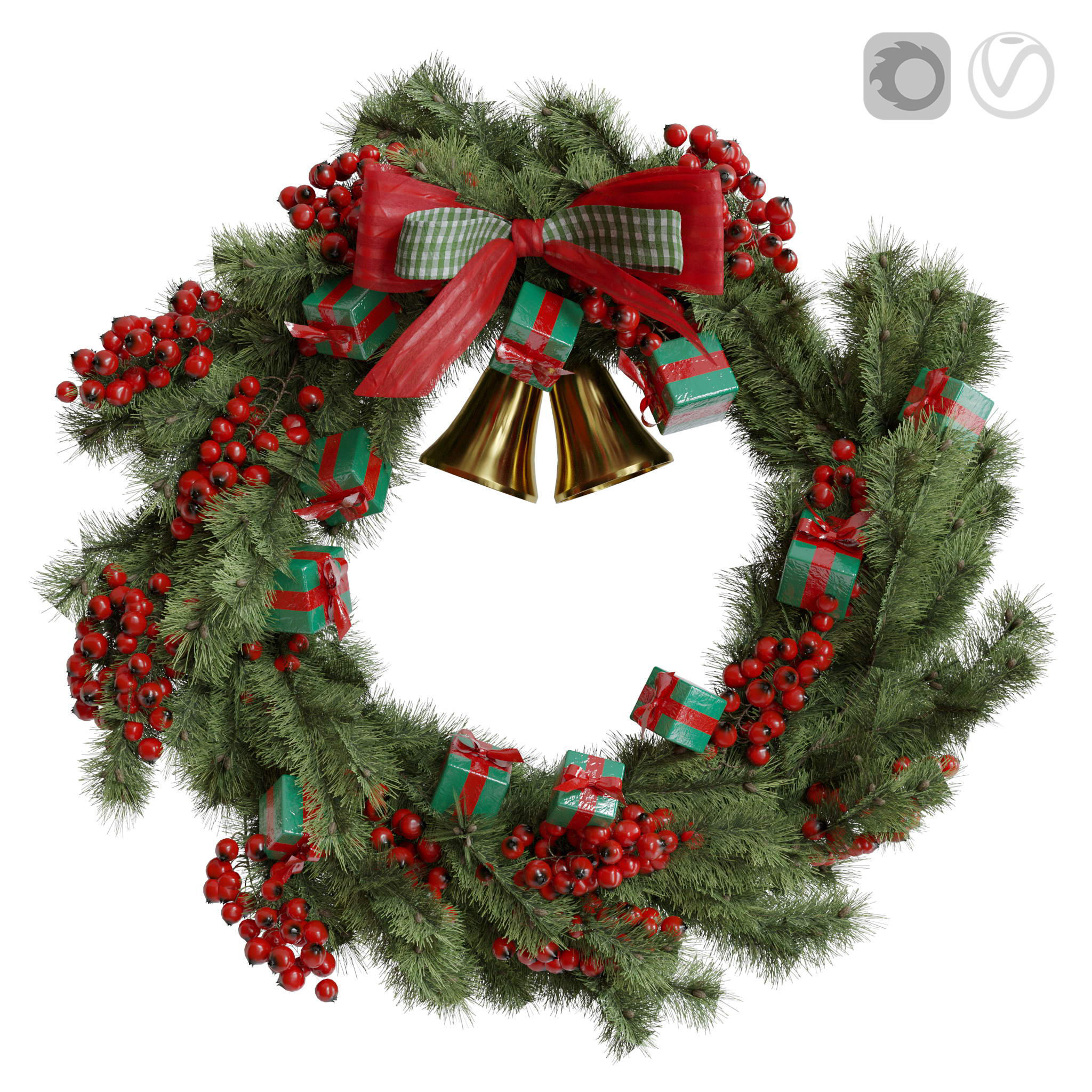 Christmas wreaths four types 3D model_1