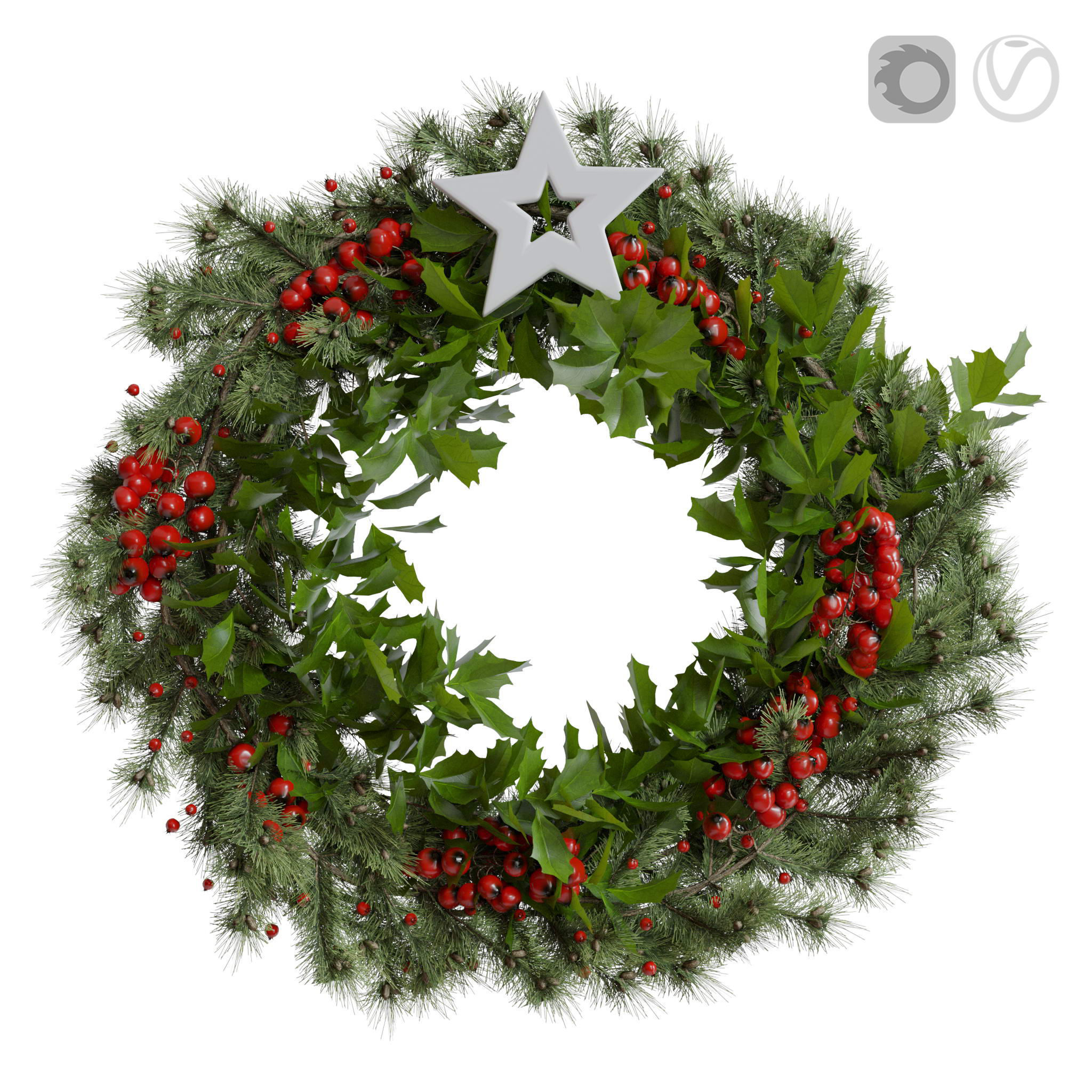 Christmas wreaths four types 3D model_6