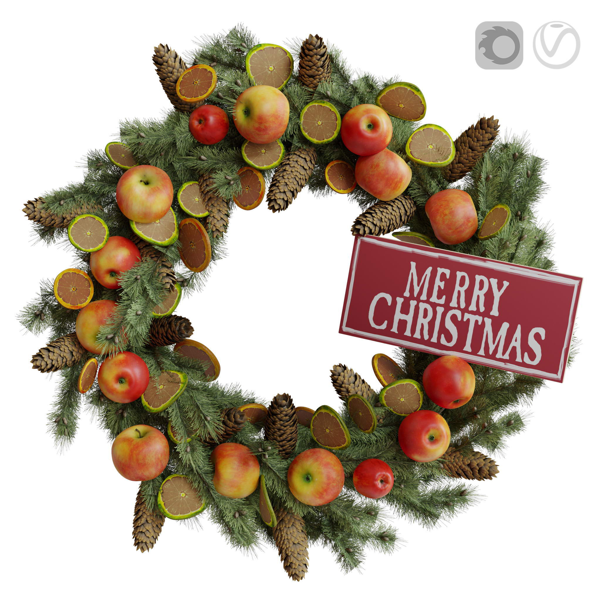 Christmas wreaths four types 3D model_2