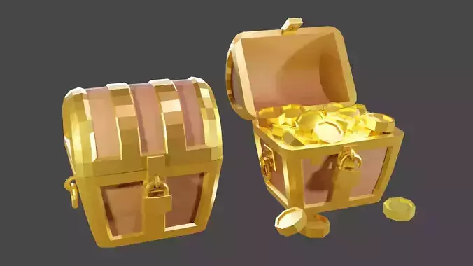 Treasure Chest with Gold Coins Low-poly 3D model
