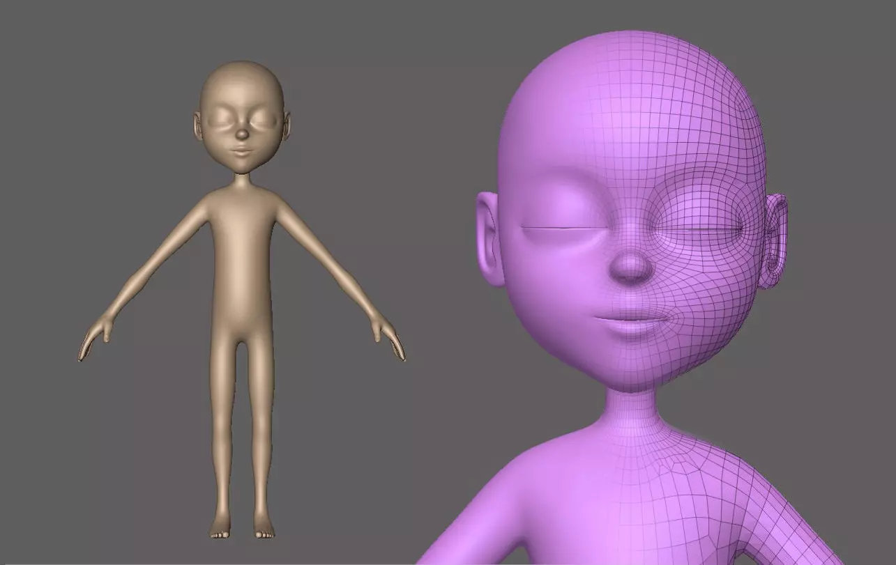 Child Cartoon Characters Base Mesh Low-poly 3D model_0