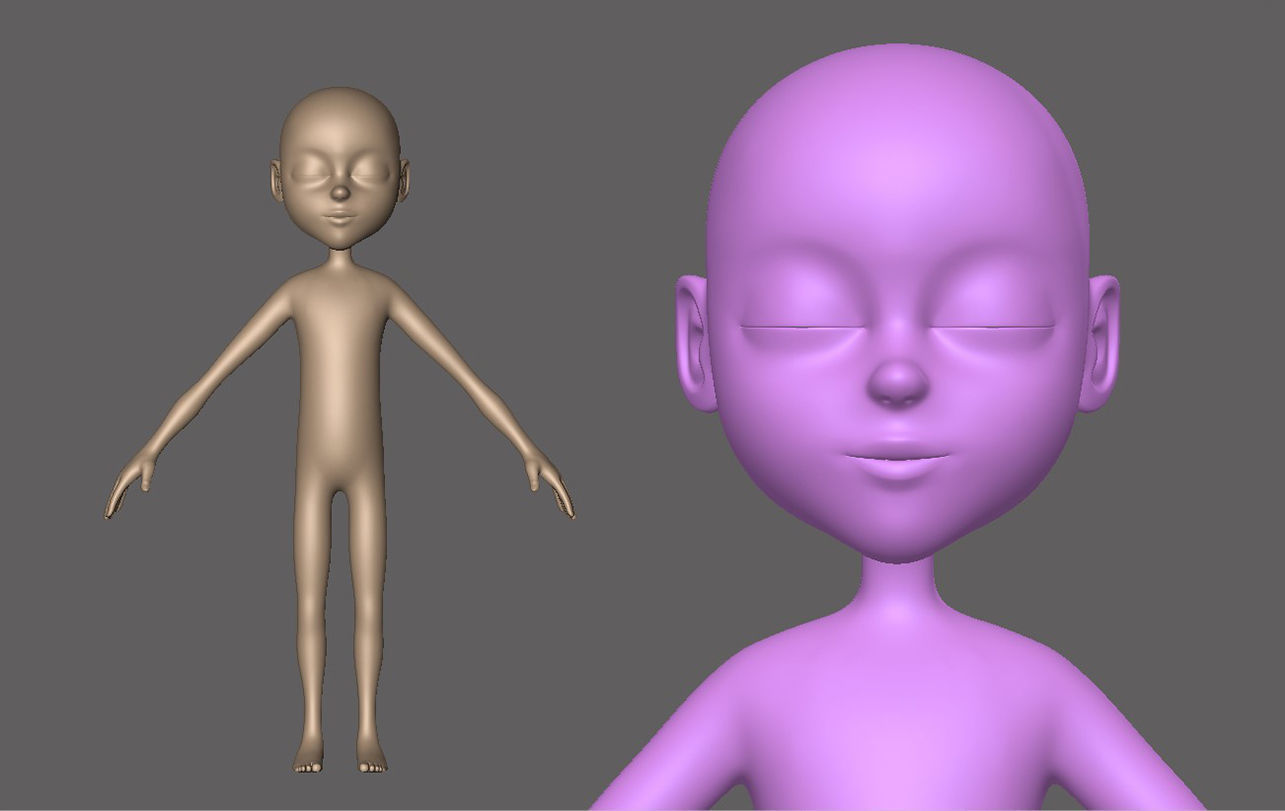Child Cartoon Characters Base Mesh Low-poly 3D model_8